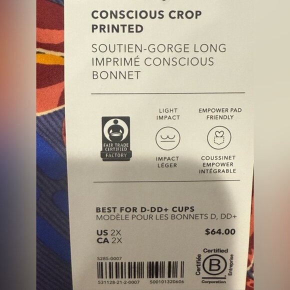 Athleta Conscious Crop Printed BlueFloral Top‎ 2X D-DD+ Cups - Picture 6 of 6